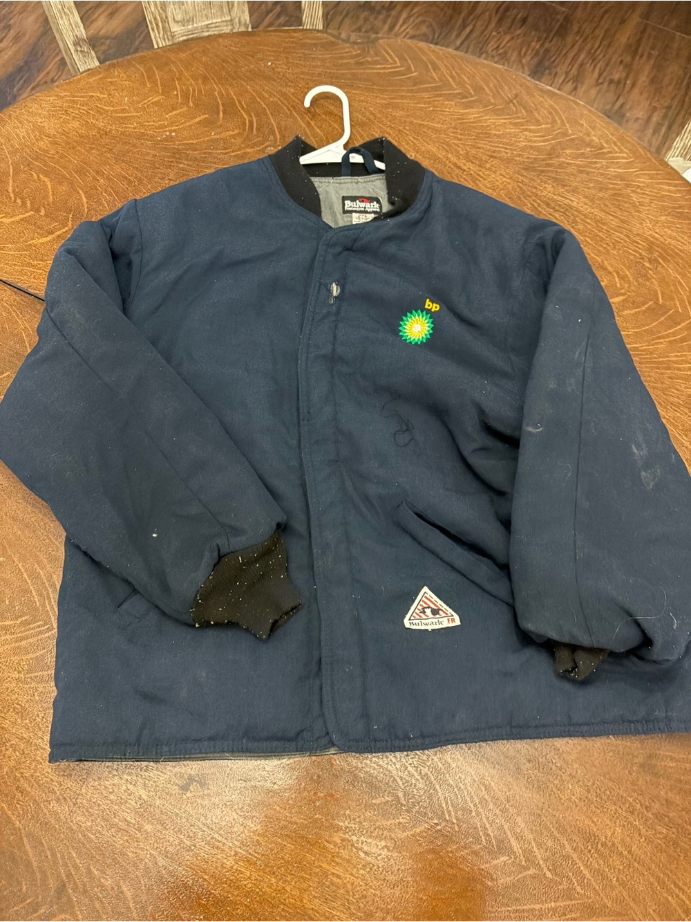 bp Men's Navy Zip-Up Work Sweater with Green Logo